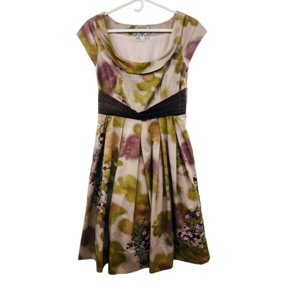 Anthropologie Floreat Travessia Dress Womens 4 Used Tulle Skirt Purple Green - Picture 1 of 15